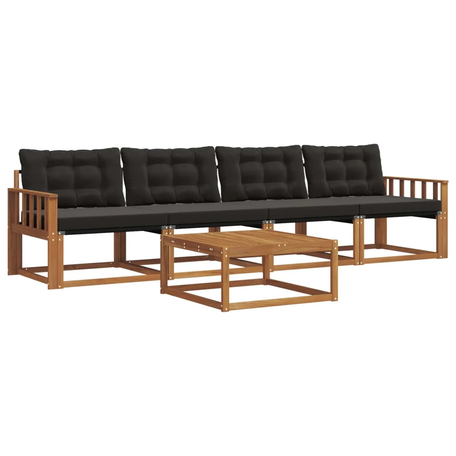 vidaXL Outdoor-Sofagarnitur mit Kissen 5-Tlg Natur und Schwarz 3369167