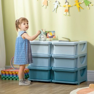 HOMCOM Schubladenschrank für Kinder mit 3 Schubladen in blau, mit Kind.