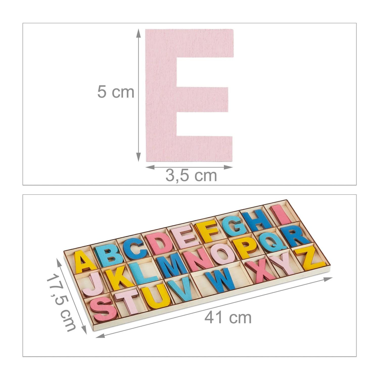 Relaxdays Buchstaben Set Holz Bunt Großbuchstaben 104-teilig 5 cm 230 g_4
