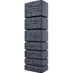 Anthrazitfarbene Waterform Regentonne Tower Stone mit 350 l Fassungsvermögen in Steinoptik.