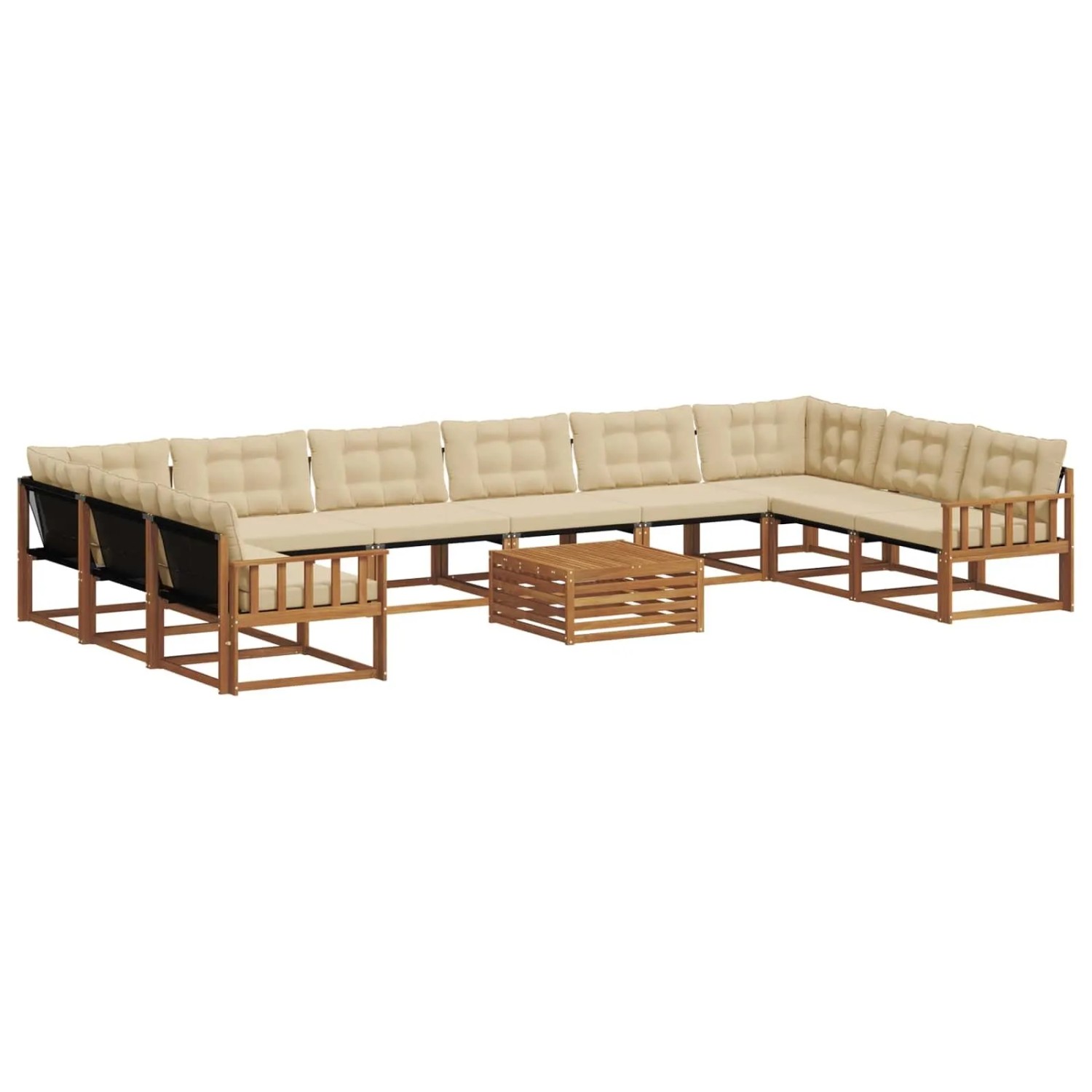 vidaXL Outdoor-Sofagarnitur mit Kissen 11-Tlg Natur und Beige 3369912