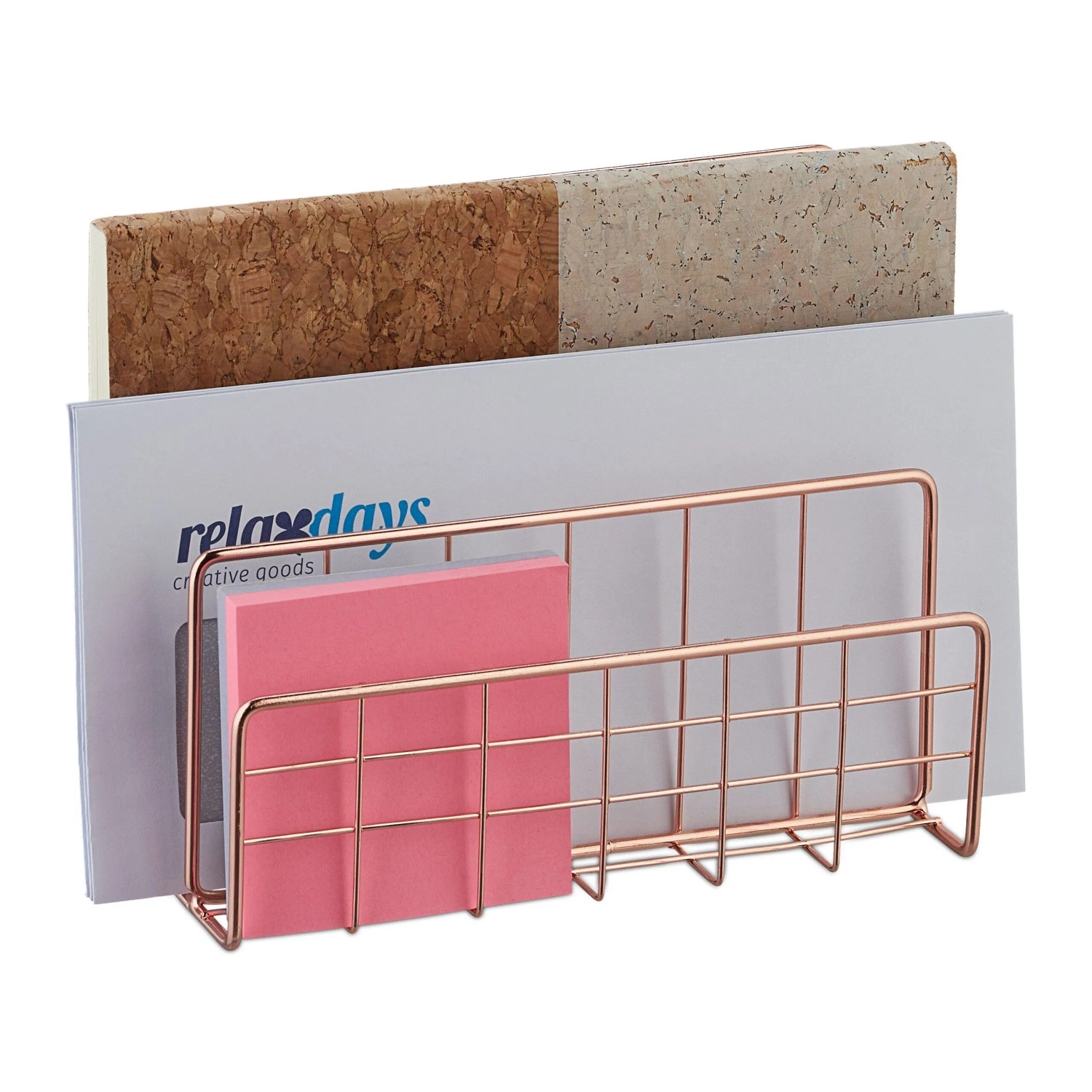 Relaxdays Dokumentenhalter Eisen Roségold 3 Fächer 14 cm x 17,5 cm x 8 cm 170 g