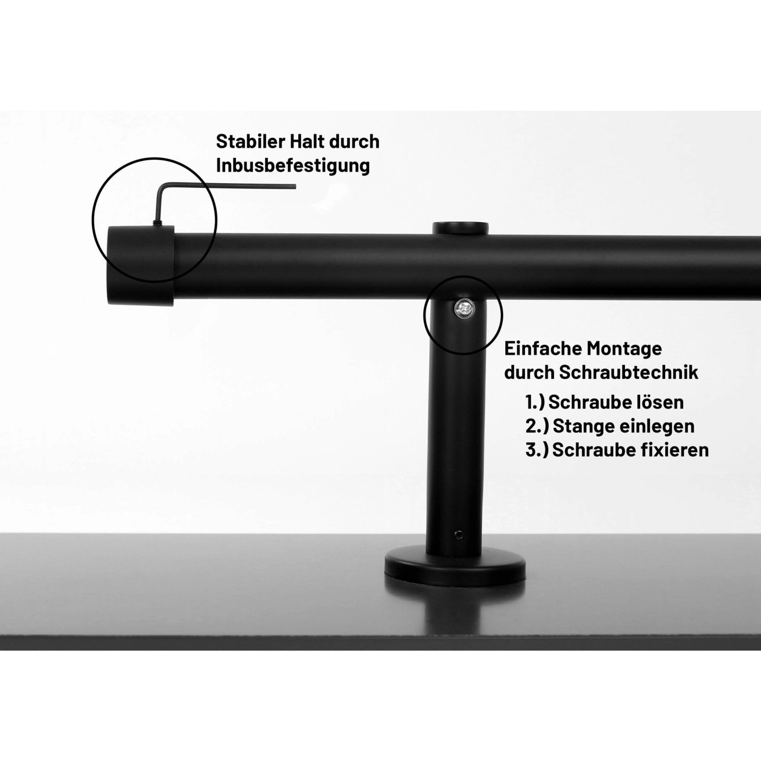 Deco-Raum Gardinenstange nach Maß 1-Lauf Kappe Ø 25mm Schwarz 210cm_3