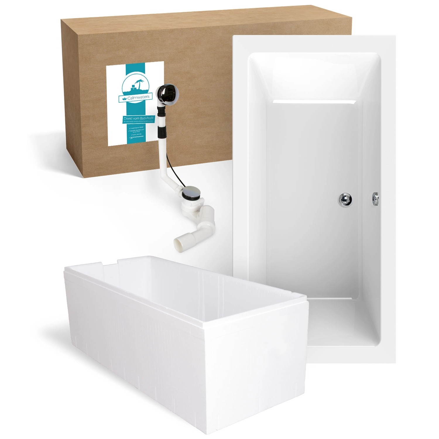 Calmwaters Duobadewanne Modern Square 2 200x 90 cm Set Wannenträger & Ablau günstig online kaufen
