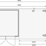 Grundriss Karibu Holz-Gartenhaus Boras: 209x213 cm, unbehandeltes Holz, mit Anbau. Abmessungen und Details.