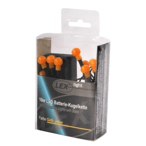 Lex 10er LED Batterie Kugelkette Lichterkette Gelb Kugeln Batterie Beleuchtung