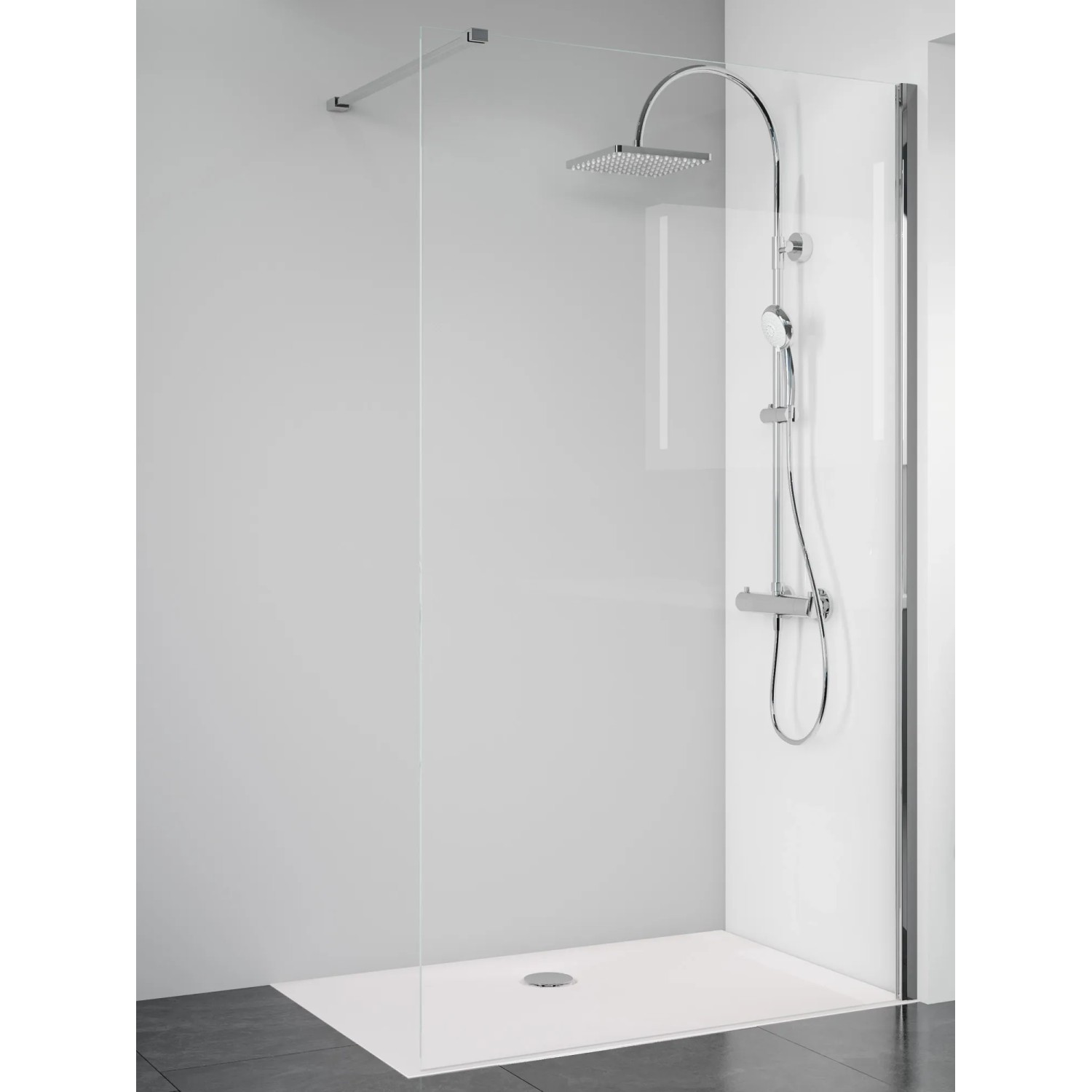 Breuer Walk-In Duschwand Panorama, Chrom, Klarglas, 140 cm. Barrierefreie Dusche mit CER+ Beschichtung.