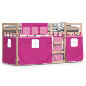 vidaXL Etagenbett mit Vorhängen Rosa 90x190 cm Massivholz Kiefer 3283906