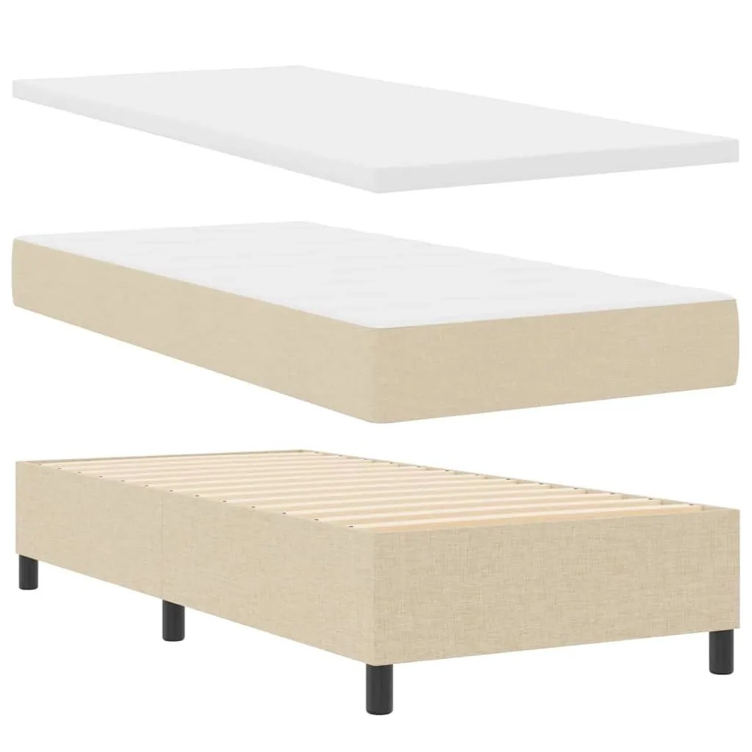 vidaXL LED Boxspringbett mit Matratze Creme 100 x 200 cm Stoff 3343558