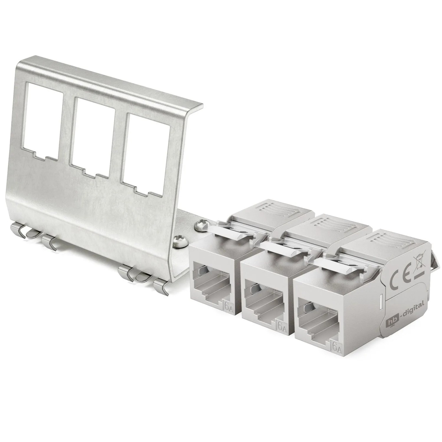 hb-digital 3-Port Hutschienenadapter mit CAT 6a Keystone Modul RJ45