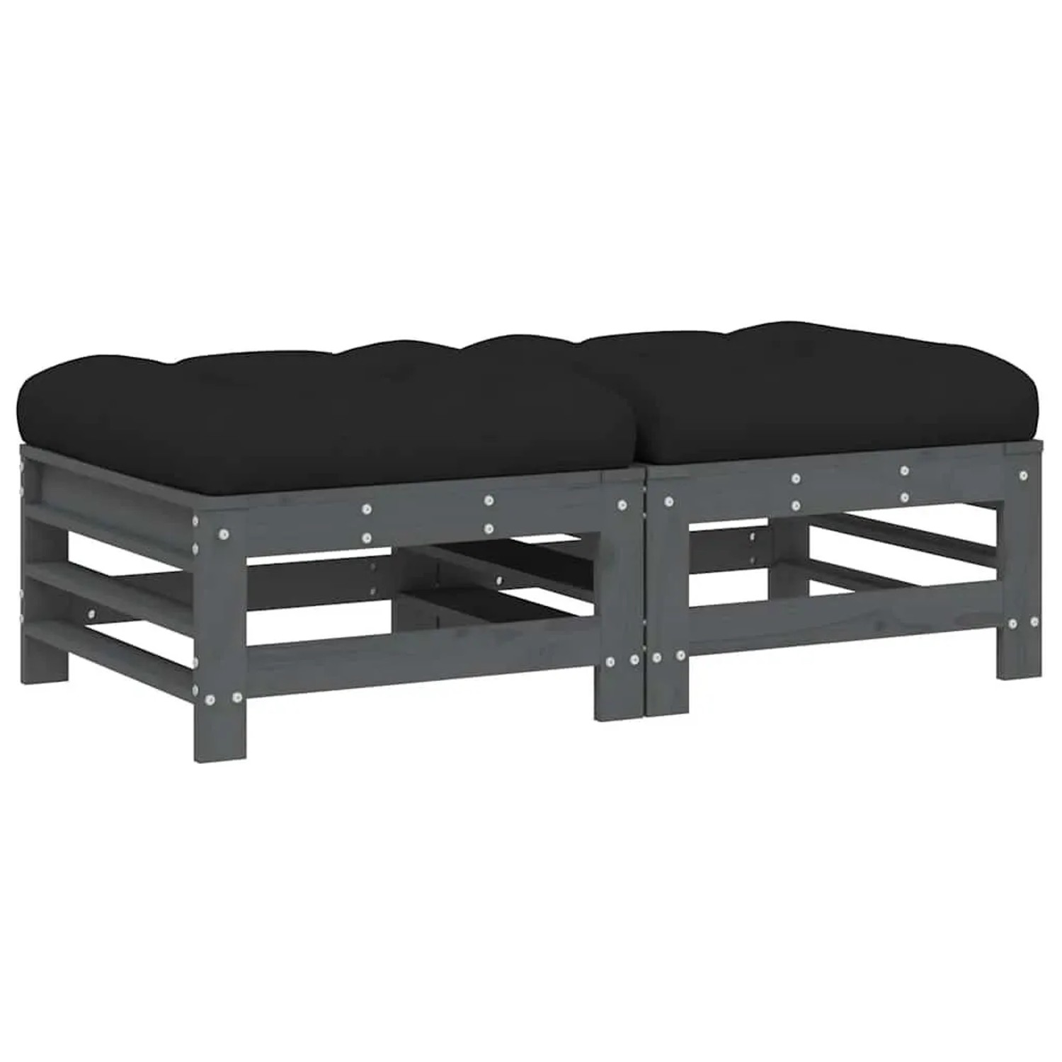 vidaXL Gartenhocker mit Kissen 2 Stk Grau Massivholz Kiefer 825697