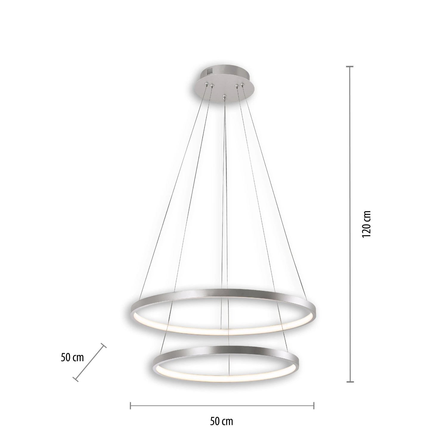 Moderne LED Pendelleuchte Circle in Silber, 50 cm Durchmesser. Design-Hängelampe für Wohnraum.
