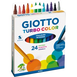 Giotto Turbocolor Stifte, 24 Stück in verschiedenen Farben, feine Spitze für Schule und Hobby.