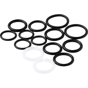 KÖRO XL O-Ring Set, 14-teilig, für Schwenkausläufe, Dichtungsringe in Schwarz und Weiß.