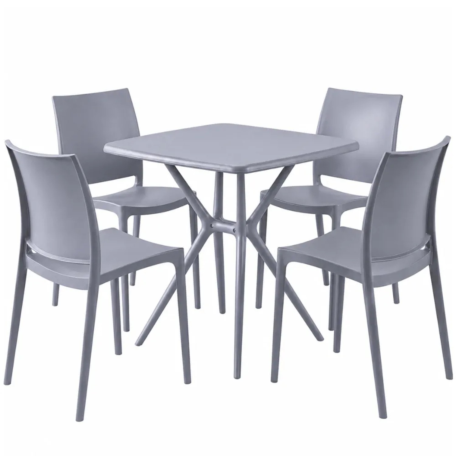 DELUKE Gartenmöbel-Set GRETA mit 4 Stühlen 156x156x81cm Kunststoff Grau Balkonset Gartenset Tisch mit Stühlen Bistroset Outdoor