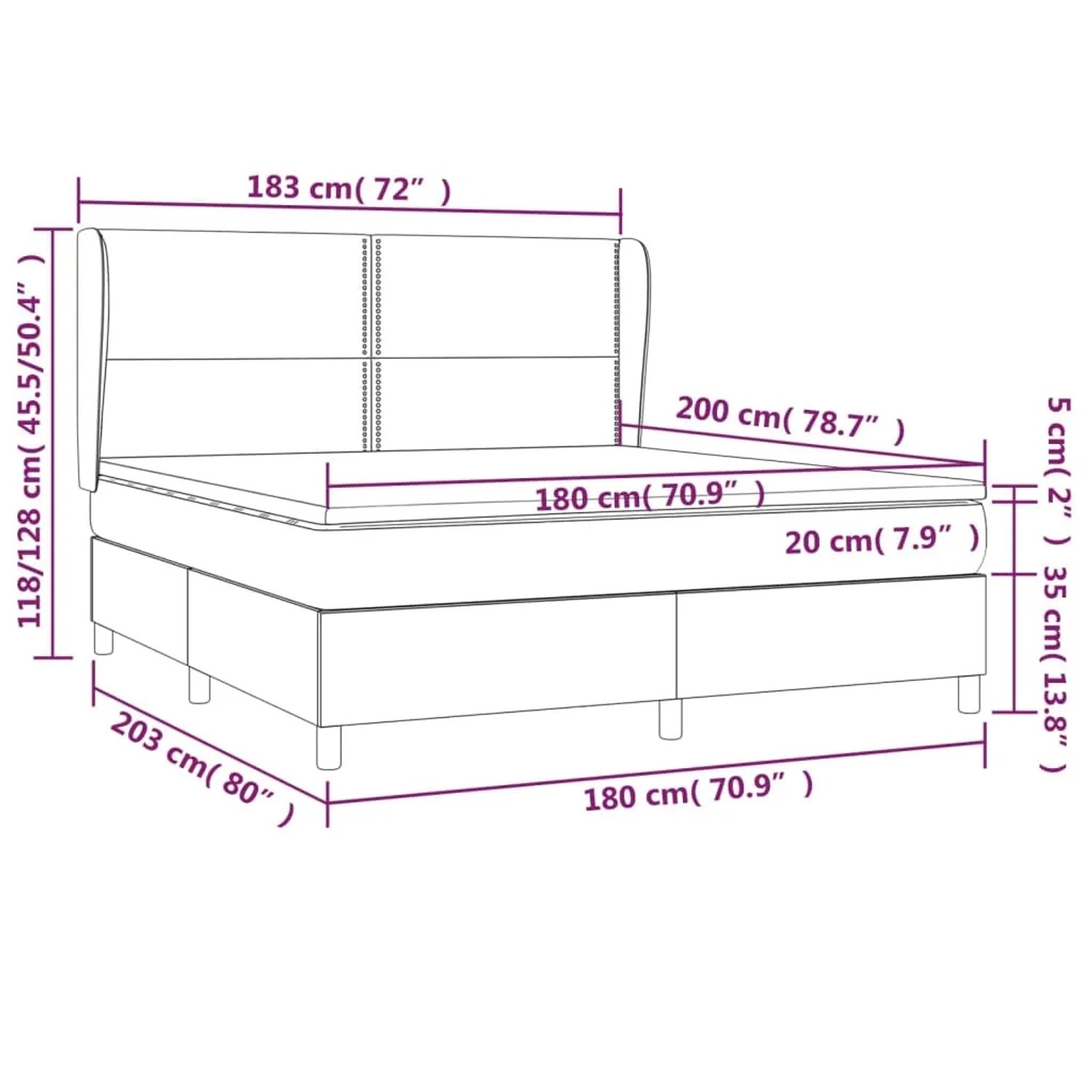 Schwarzes Boxspringbett 180x200 cm mit Matratze und Kopfteil, Samtbezug.