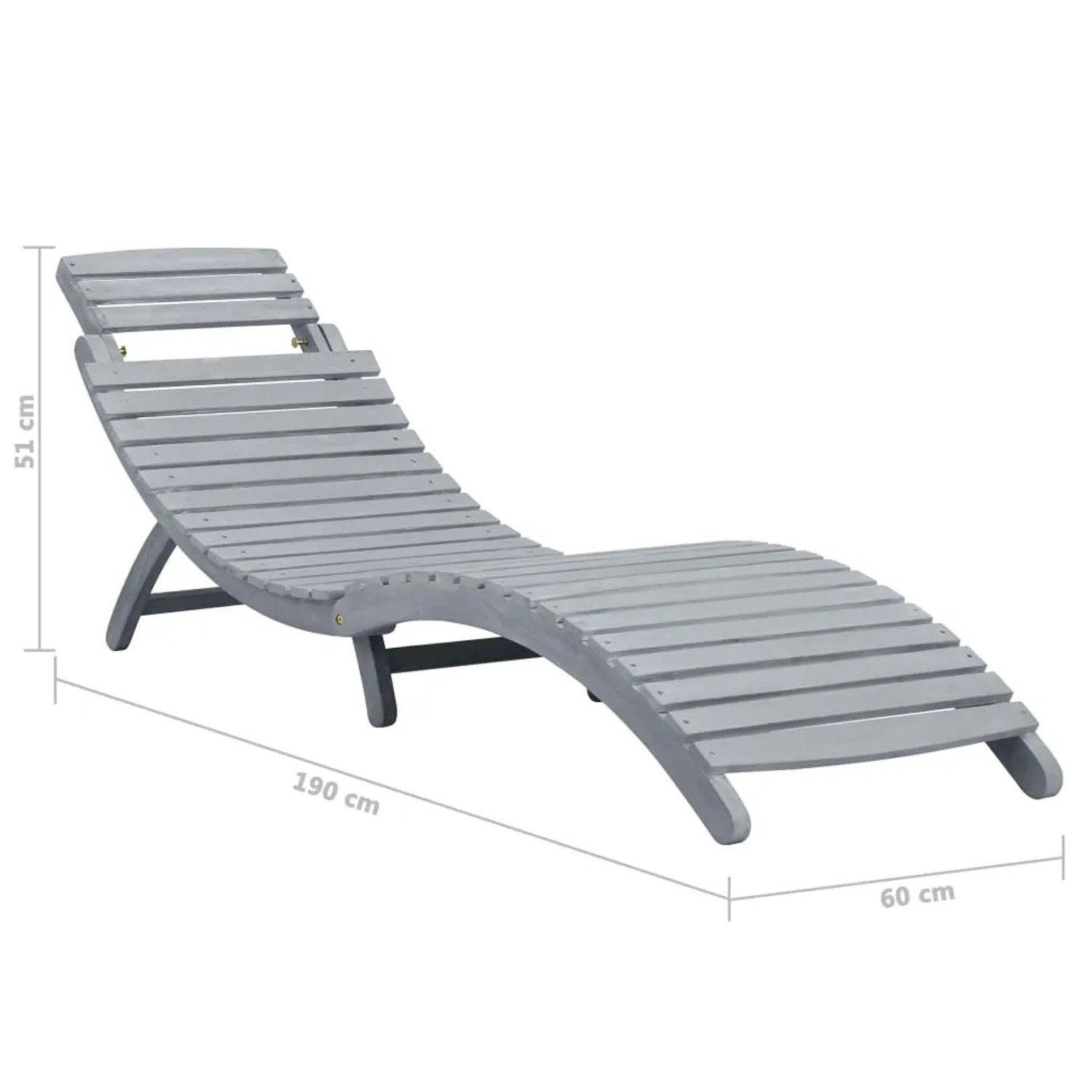 Graue Sonnenliege aus Akazienholz mit beiger Auflage. Gartenliege für Terrasse und Garten.