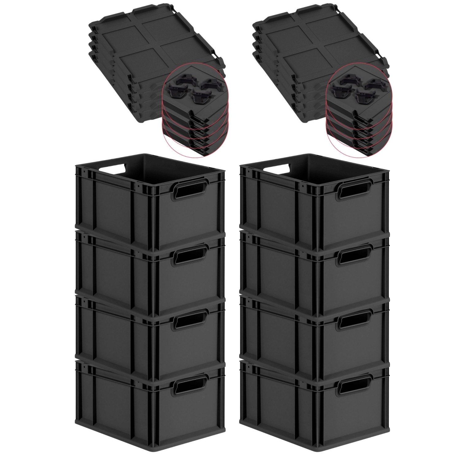 PROREGAL SuperSparSet 8x Eurobox Nextgen Grip Mit Auflagedeckel Und Schwarz günstig online kaufen