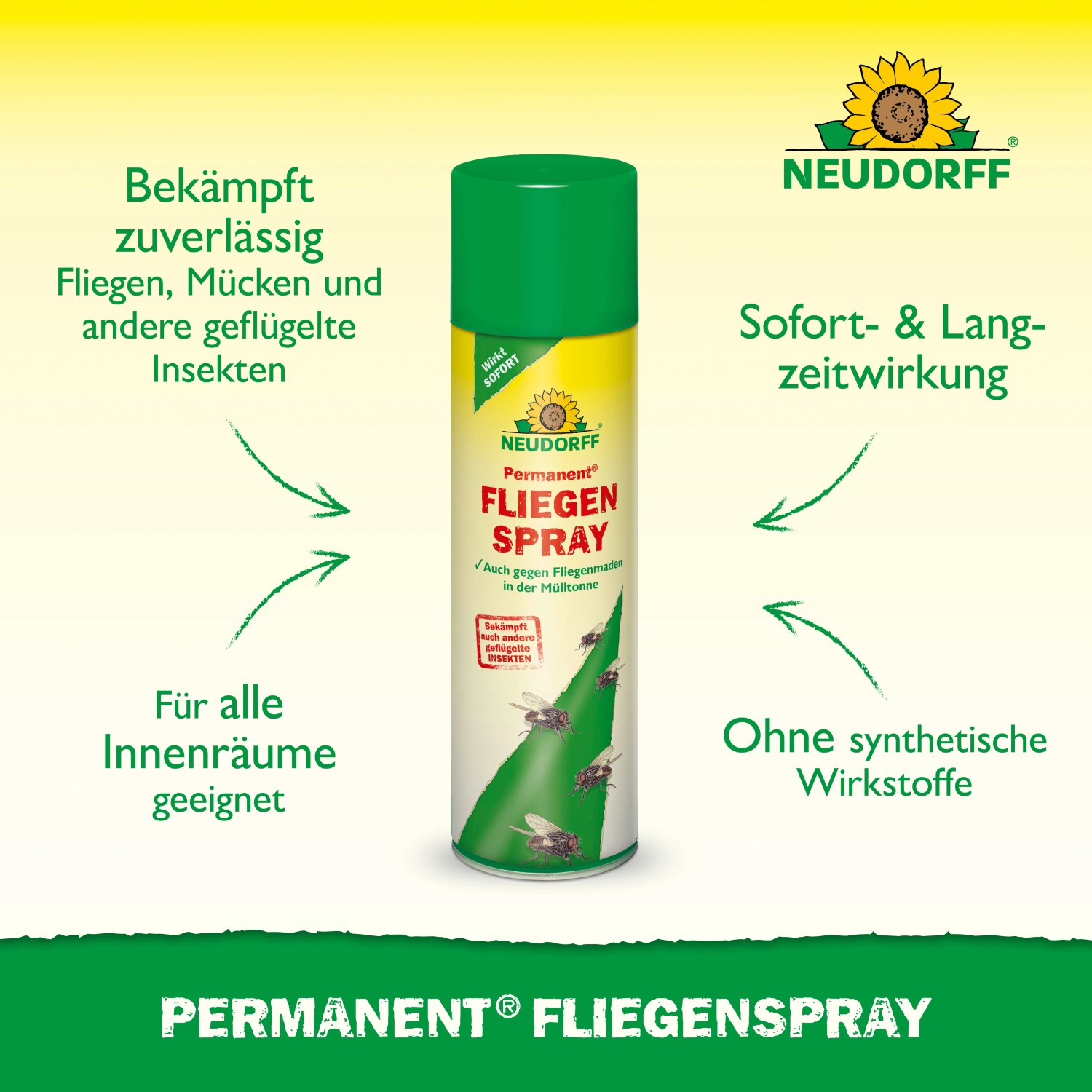 Neudorff Permanent Fliegen-Spray 500ml zur Insektenbekämpfung, mit Sofort- und Langzeitwirkung.