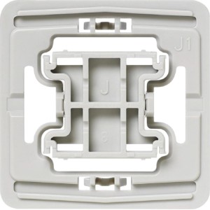 Adapter Jung J1 für Hausautomation, Detailansicht der grauen Kunststoffhalterung.