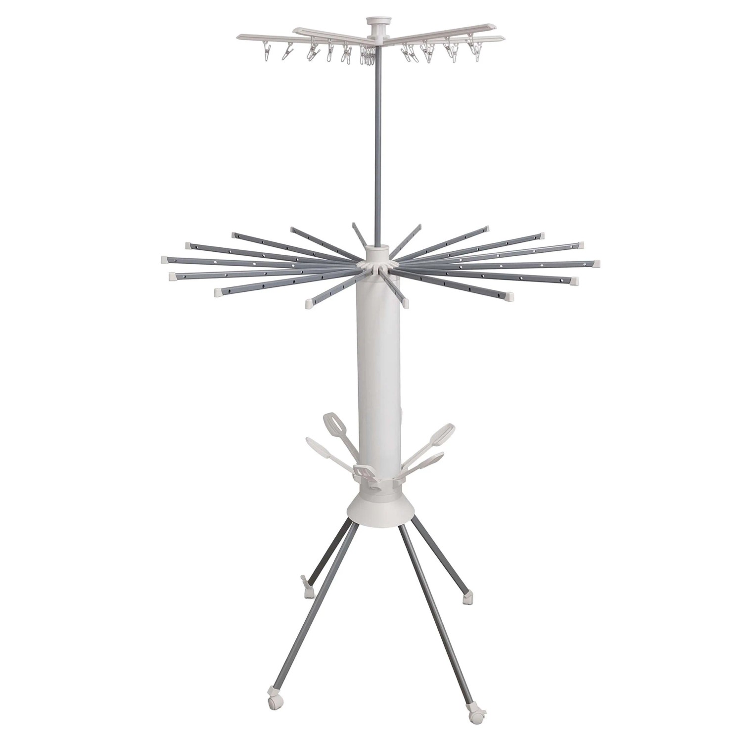 Relaxdays Wäscheständer Edelstahl Weiß Klappbar Faltbar mit Tasche Feststellrollen 180 cm x 112 cm x 112 cm 3,32 kg