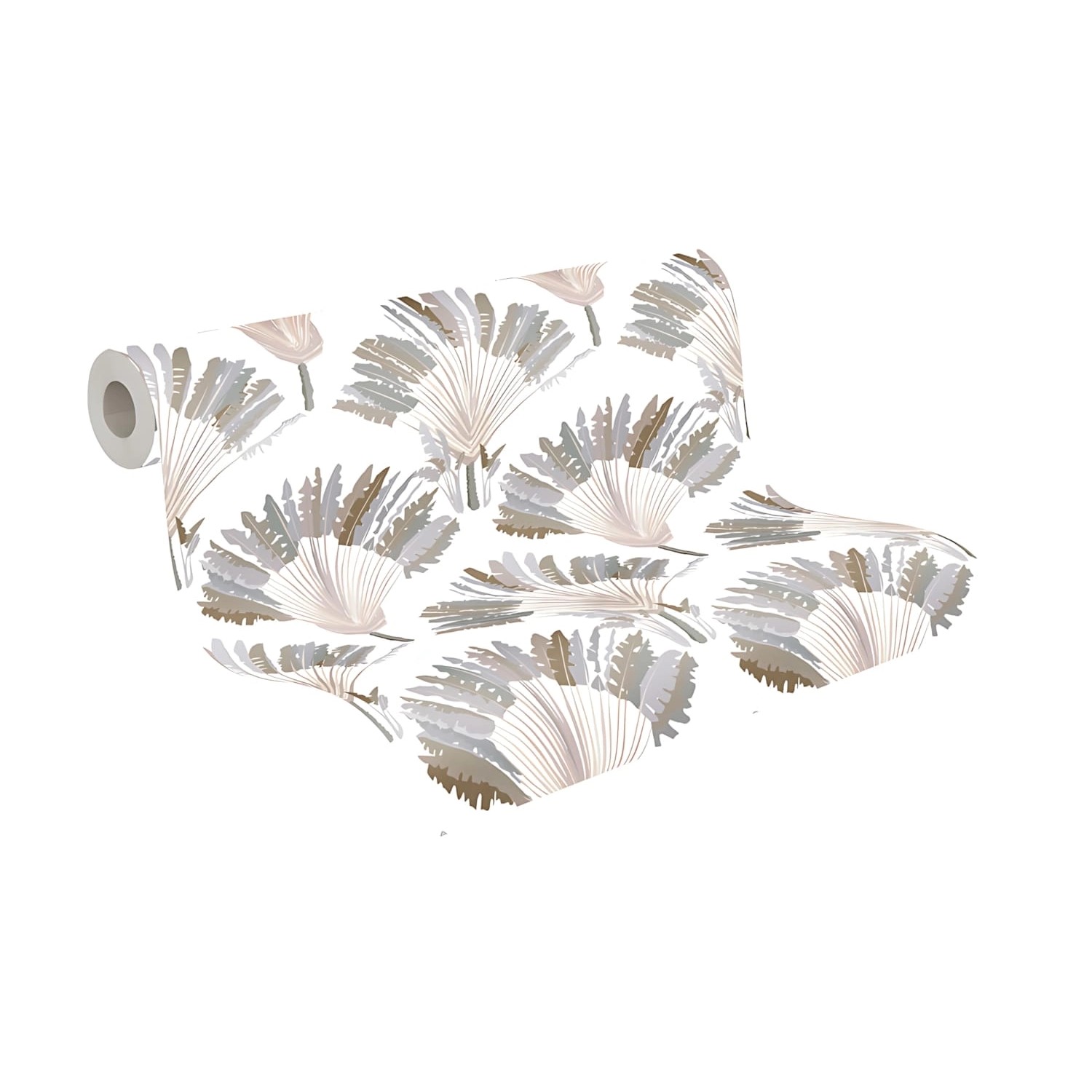 PROFHOME Vliestapete mit Palmenmuster in Grau, Weiß und Braun.