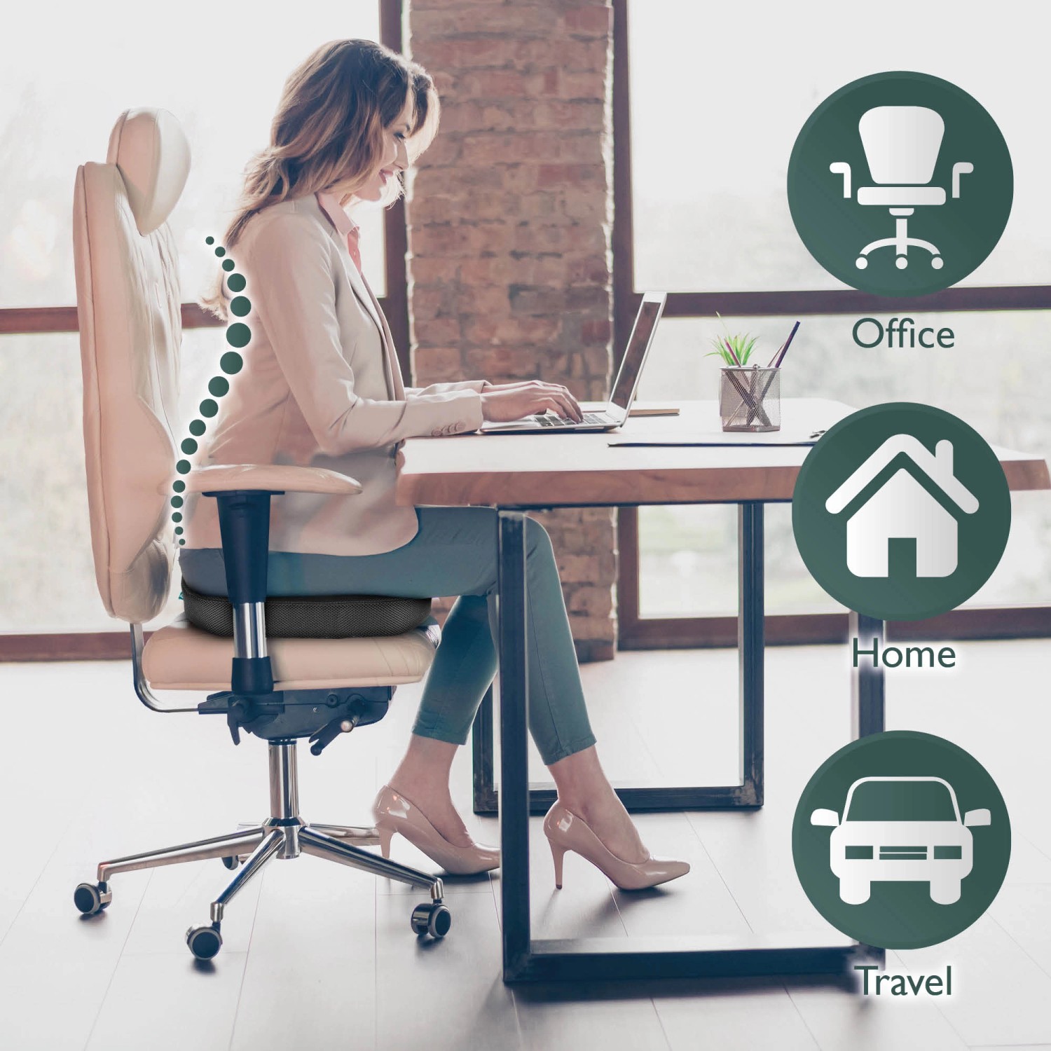 Beautissu BeauErgo FS Sitzkissen aus Memory Foam, 45x35x7/4 cm, für ergonomisches Sitzen im Büro, Auto oder Zuhause.