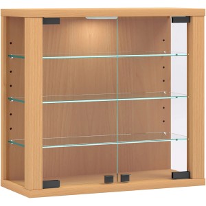 Wandhängende Vitrine VitrosaS in Buche mit 2 Türen und Glasböden.