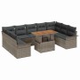 Graues 10-teiliges vidaXL Garten-Sofa-Set aus Poly Rattan mit Stauraum und Tisch.