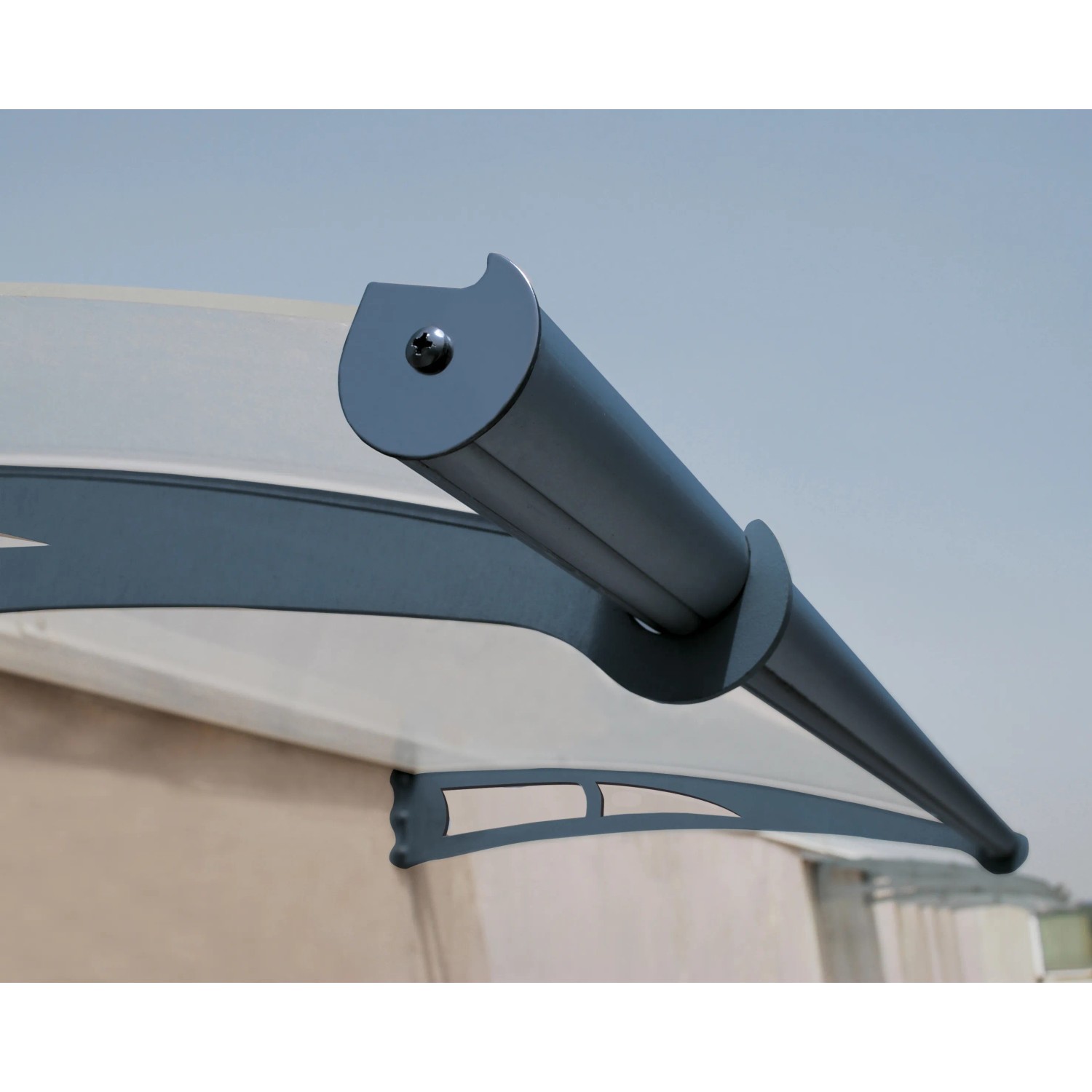 Graues Palram Canopia Vordach Aquila 3 m x 0,9 m mit klarer Abdeckung.