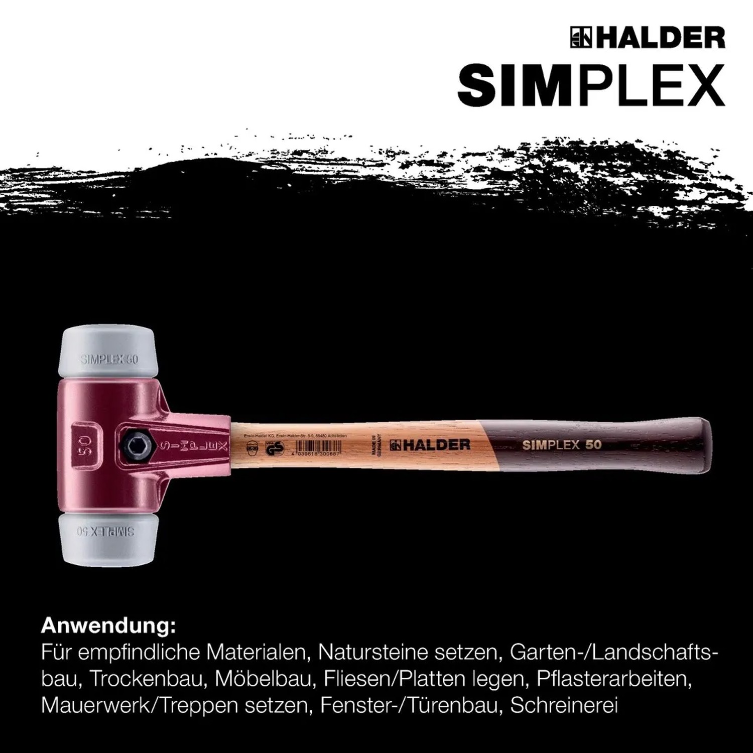 Halder Simplex Schonhammer (Ø 30mm) mit TPE-mid Grau Einsatz und Tempergussgehäuse.