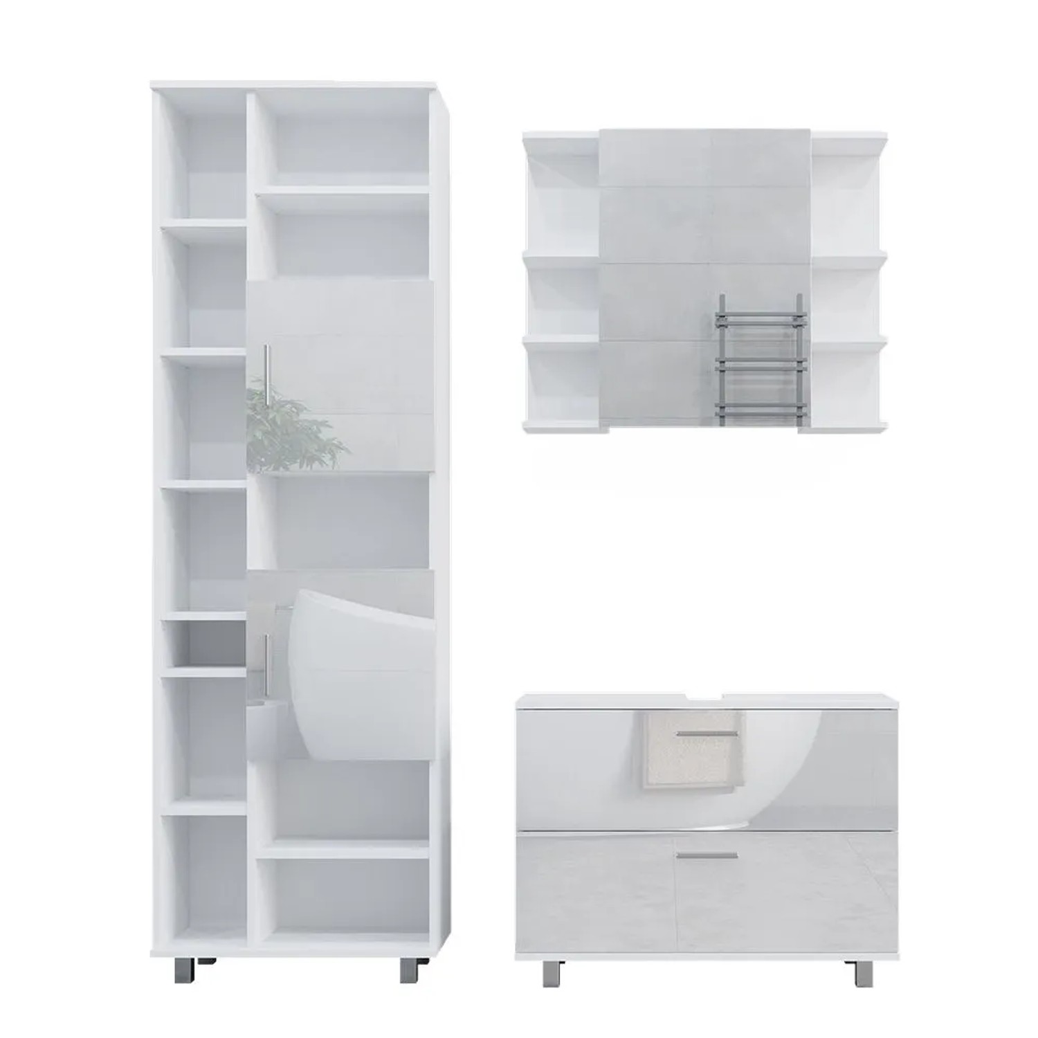 Vicco Badmöbel-Set Ilias Weiß Hochglanz 80 x 61 3-teilig