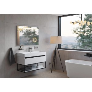 pianura Waschtisch mit Unterschrank Giulia, weiß hochglanz, 100 cm, mit Hahnloch. Modernes Badmöbel-Set.