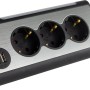 REV Ritter Steckdosenleiste mit 3 Schuko- und 2 USB-Steckdosen, LED-Licht, schwarz.