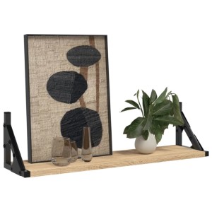 Wandregale, 2 Stk., Sonoma-Eiche, 60x15x15,5 cm. Dekoriert mit Bild, Vasen und Pflanze.