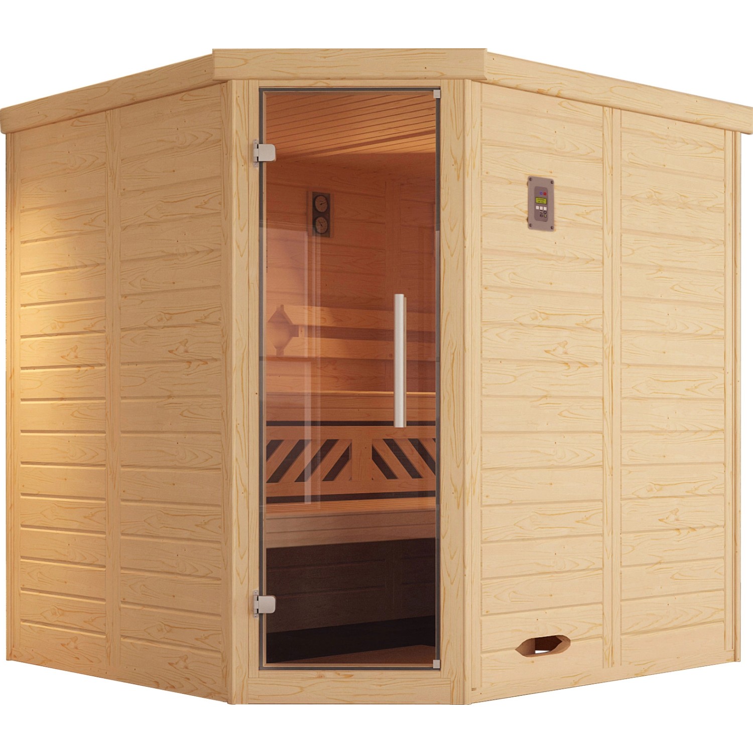 Weka Massivholzsauna-Elementsauna Kemi Eck Gr. 1 Glastür Set günstig online kaufen