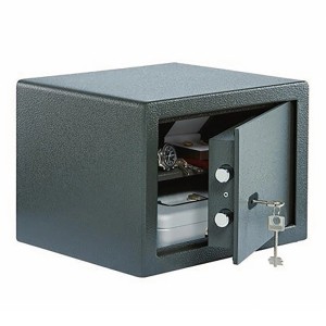 Burg Wächter Möbeltresor Pure-Safe PS 120 K, anthrazit, mit geöffneter Tür und Inhalt.