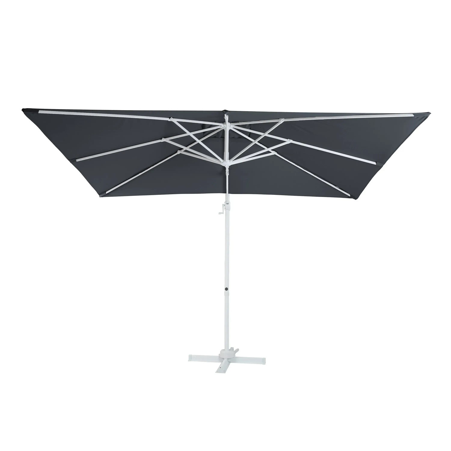 Grauer AXI Ampelschirm (300x200 cm) mit Handöffner und weißem Gestell.