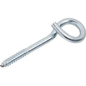 Verzinkter Deckenhaken, 10 mm x 140 mm, mit Schraubgewinde und Öse zum Aufhängen.