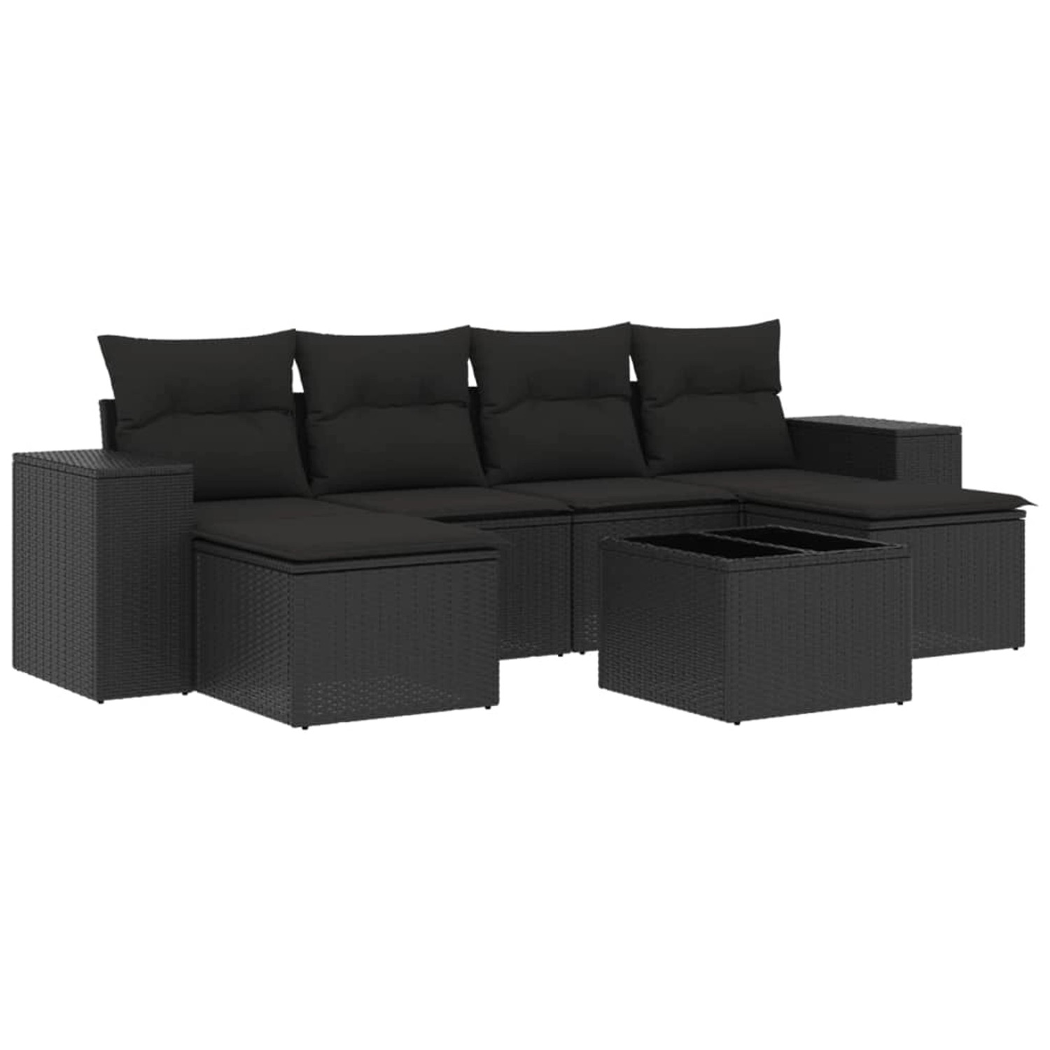 vidaXL 7-Tlg Garten-Sofagarnitur mit Kissen Schwarz Poly Rattan 3222924 günstig online kaufen