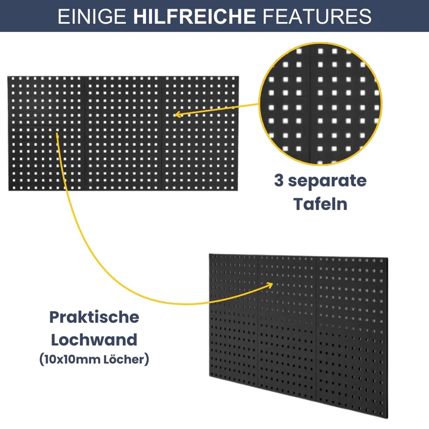 DELUKE Werkzeugwand, schwarze Metall Lochwand (60x120 cm) mit quadratischen Löchern für Werkzeugaufbewahrung.