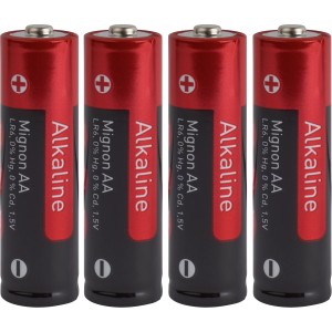 4 rote Alkaline AA Batterien (Mignon) im Set für diverse Geräte.