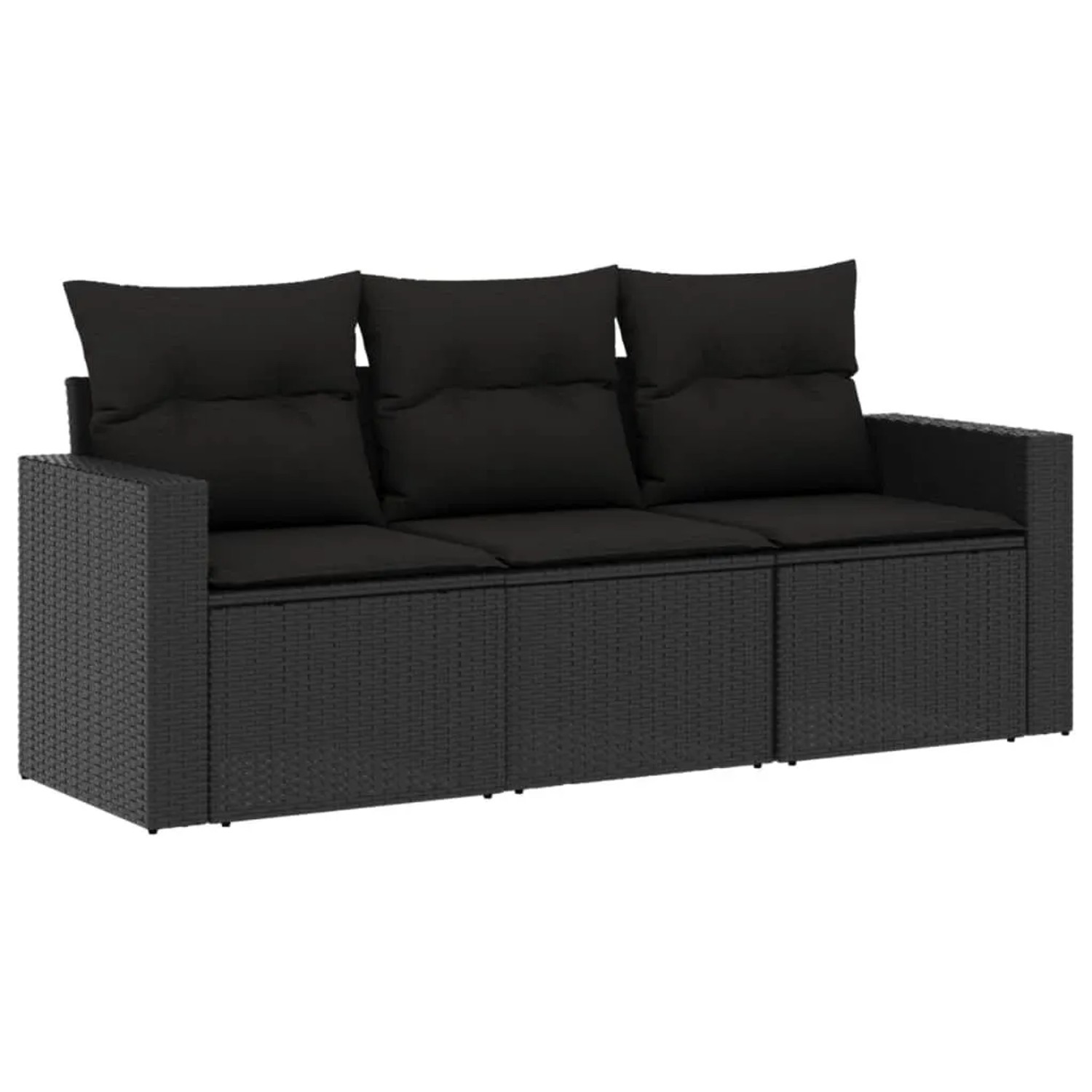 vidaXL 3-Tlg Garten-Sofagarnitur mit Kissen Schwarz Poly Rattan 3250992 günstig online kaufen
