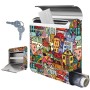 Edelstahl Briefkasten mit Zeitungsfach und buntem "Funky Town" Motiv.