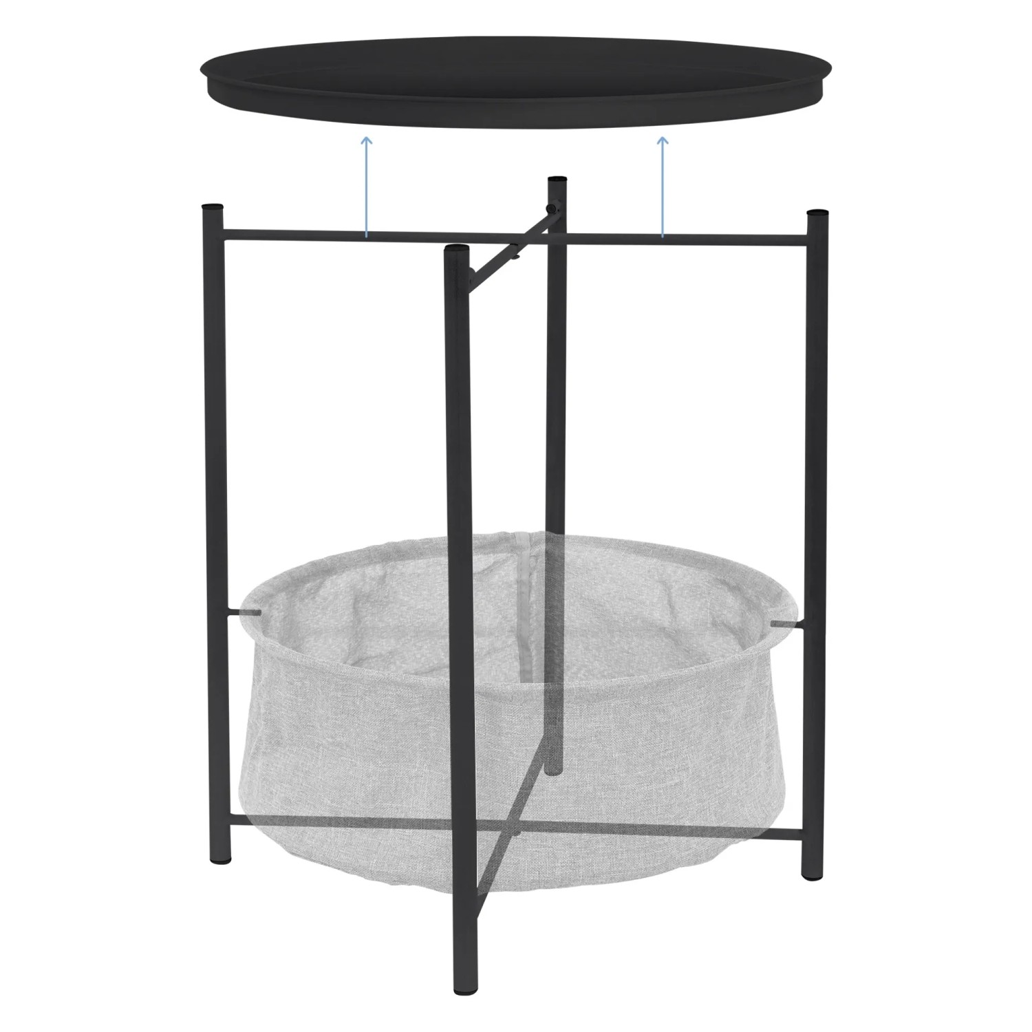 ML-Design Beistelltisch, anthrazit, mit Stoffkorb. Runder Couchtisch 46x51cm aus Metall.