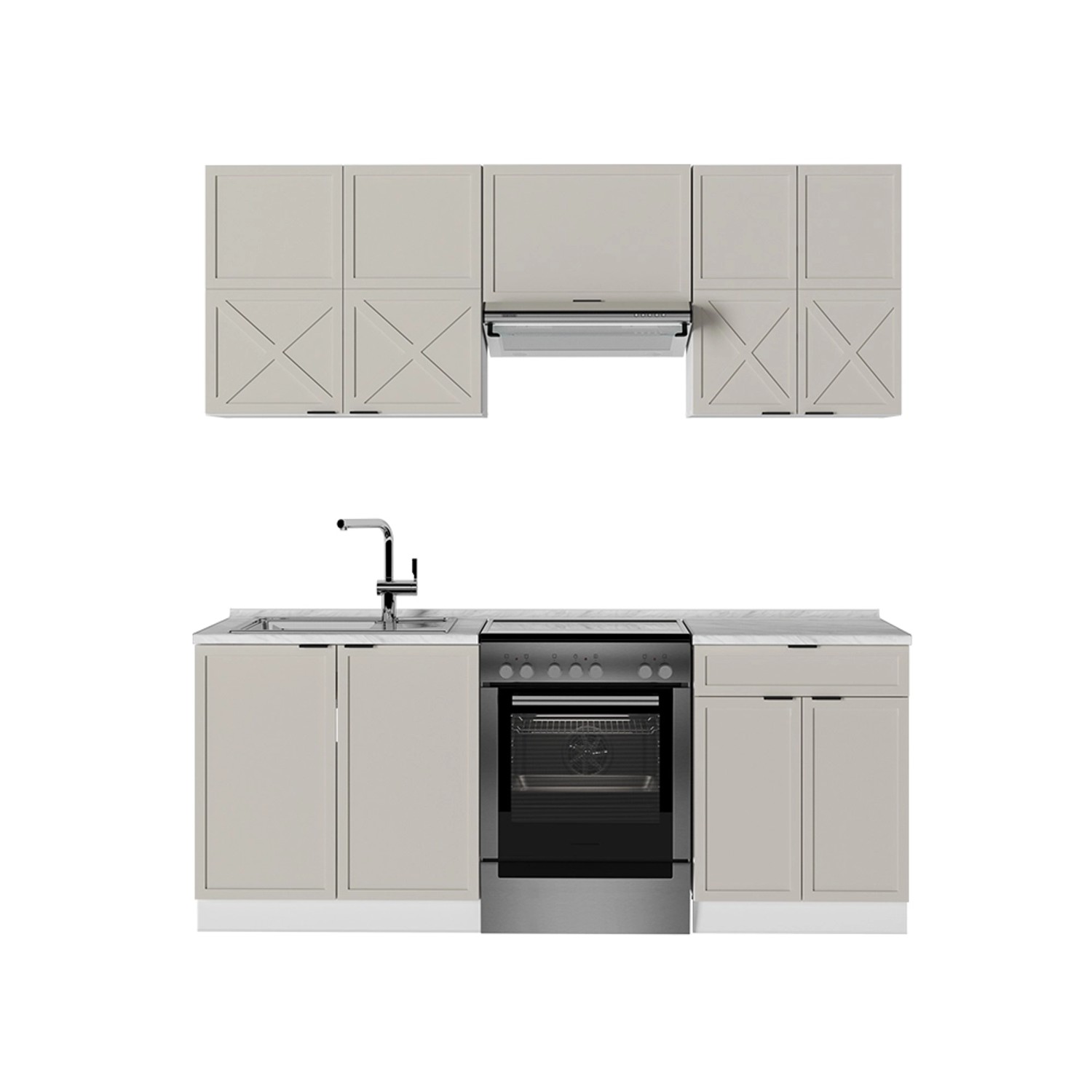 Vicco Fame-Line Küchenzeile GrauBeige/Weiß 200 cm ohne Arbeitsplatte günstig online kaufen