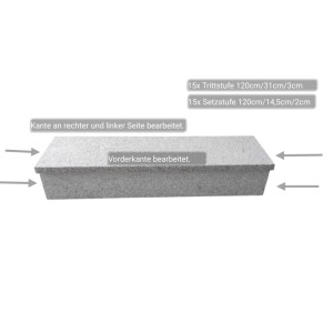 Pedras Salgadas Außentreppenbelag, geflammter Granit, 120 cm breit, für max. 18 cm Steigung.