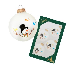 Krebs Glas Lauscha: 4er-Set Weihnachtskugeln mit Schneemann-Motiv, 7cm, frostversilbert.