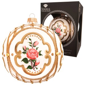 Krebs Glas Lauscha Weihnachtskugel Rosendesign Barock Weiß 10cm