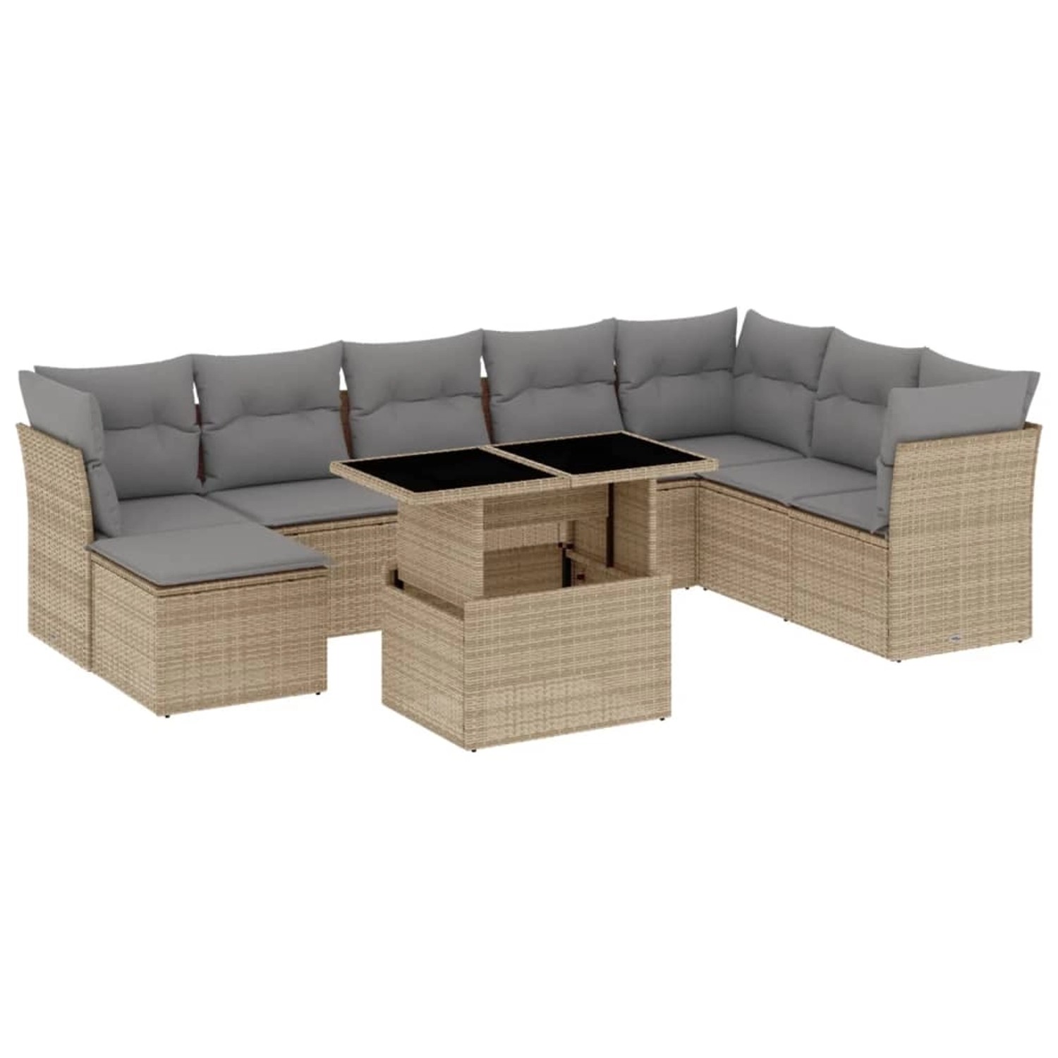 vidaXL 9-Tlg Garten-Sofagarnitur mit Kissen Beige Poly Rattan 3266789